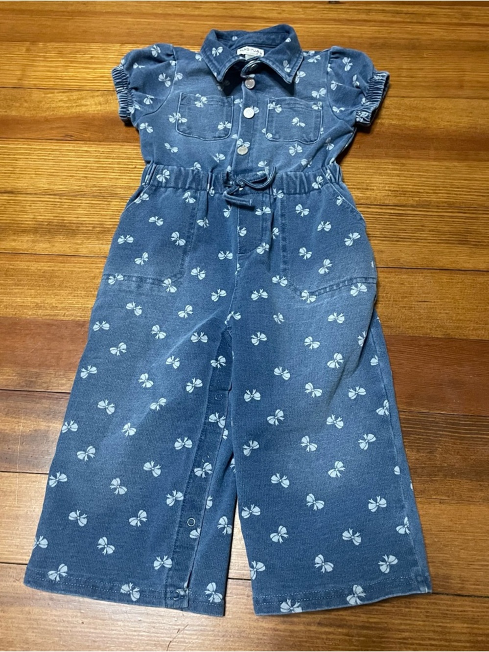 Habitual Kids Navy Bow Print Jumpsuit Size 24 Months